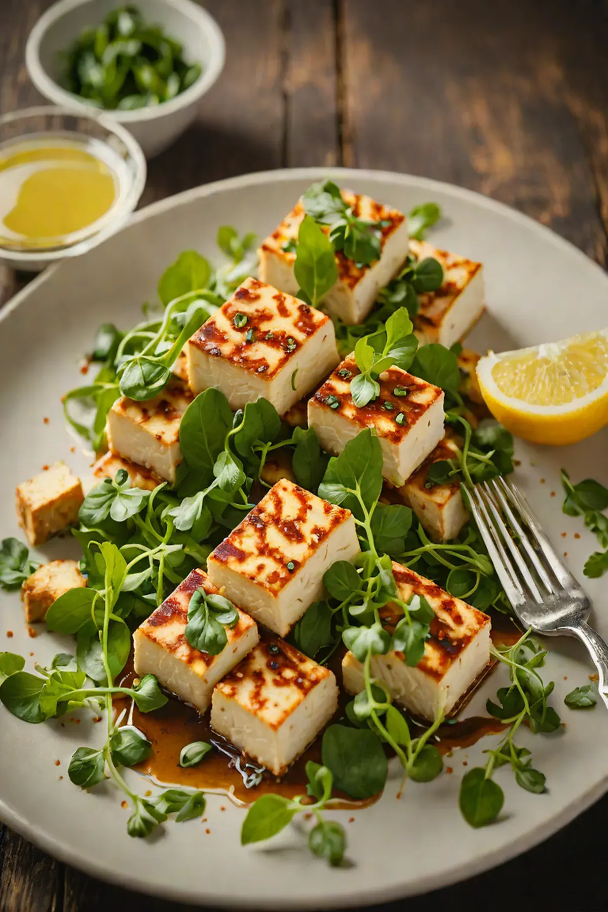 Roasted Tofu with Watercress