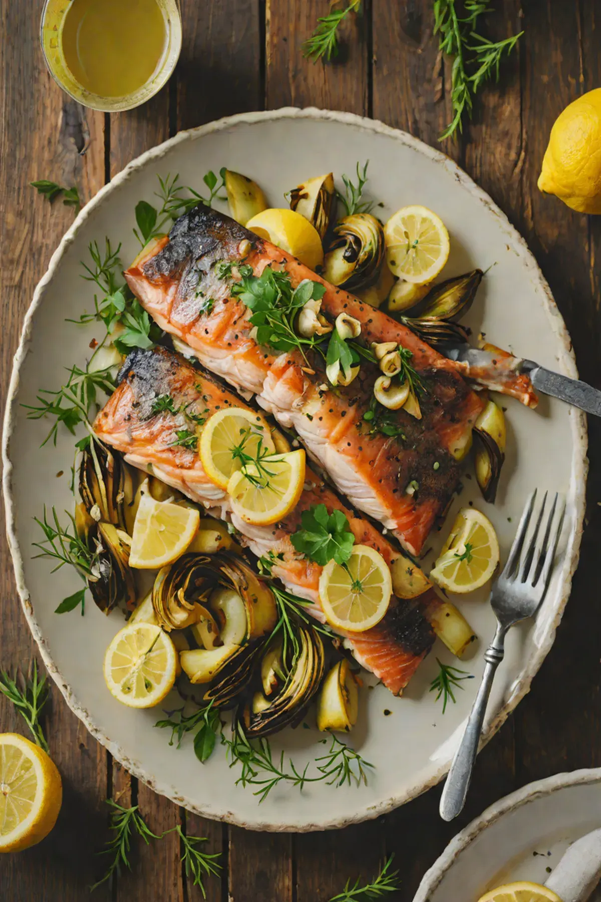 Roasted Trout with Artichoke Hearts and Lemon Butter