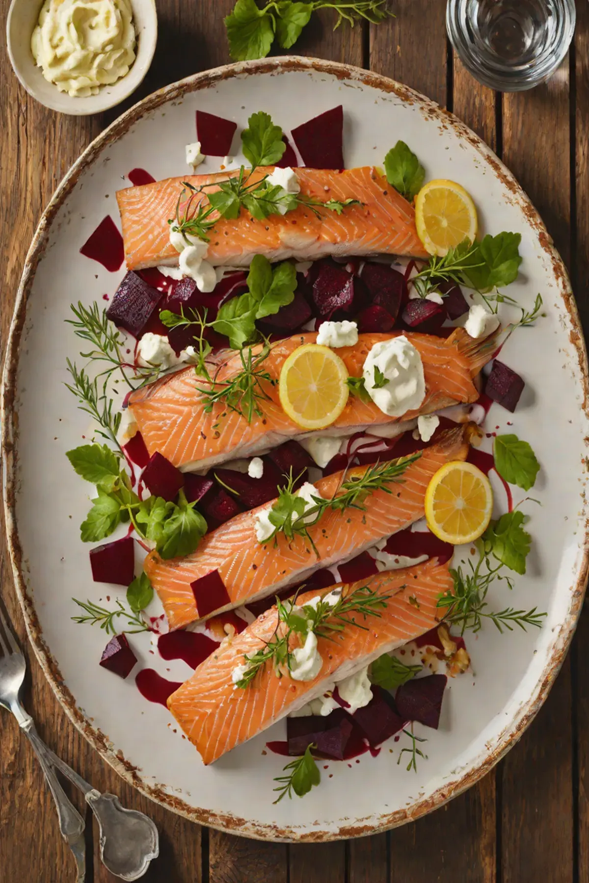 Roasted Trout with Beetroot and Horseradish Cream