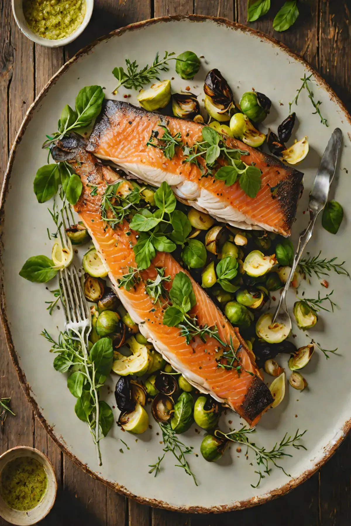 Roasted Trout with Brussels Sprout and Crispy Sage Butter