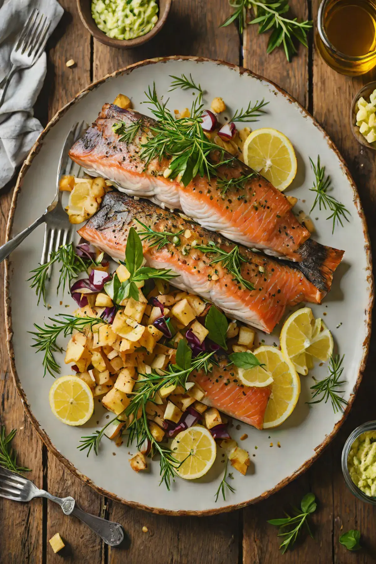 Roasted Trout with Cassava Root Crisps and Herb Butter