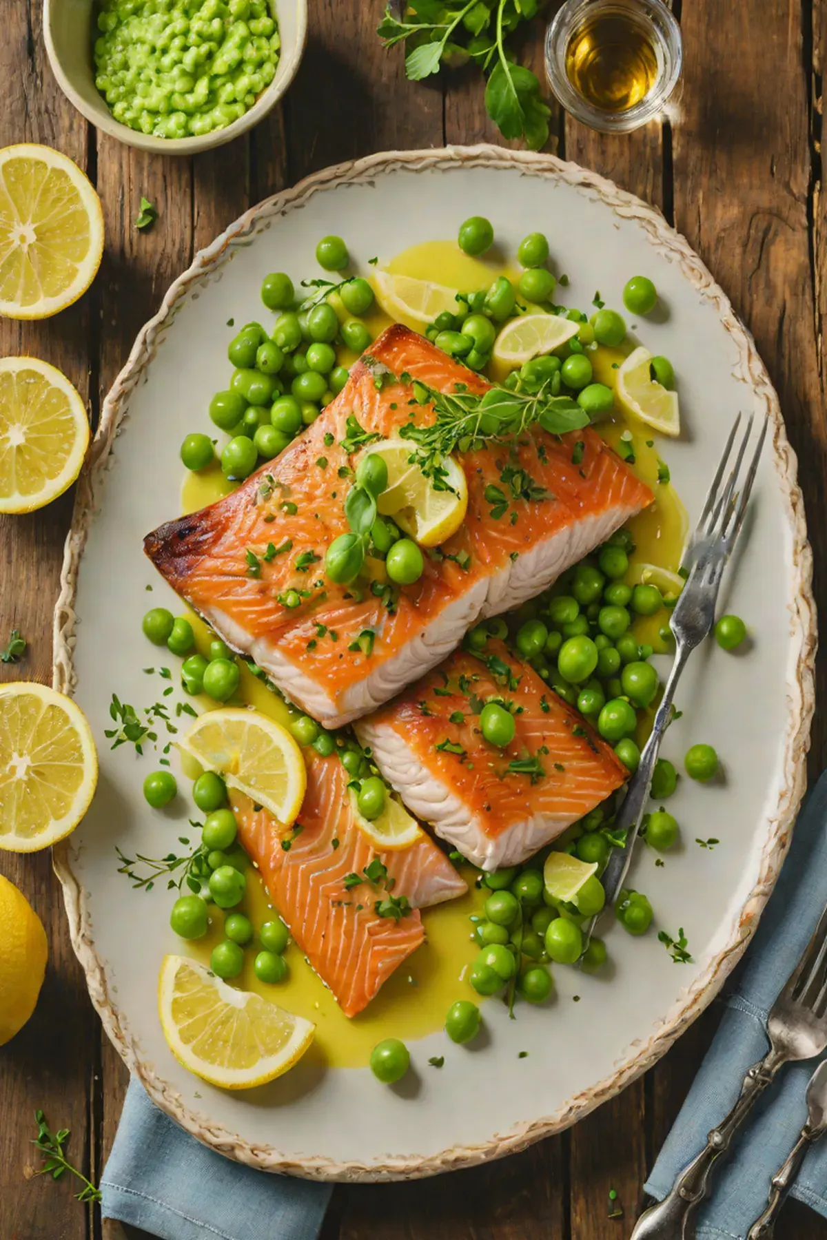 Roasted Trout with Pea and Lemon Butter Sauce