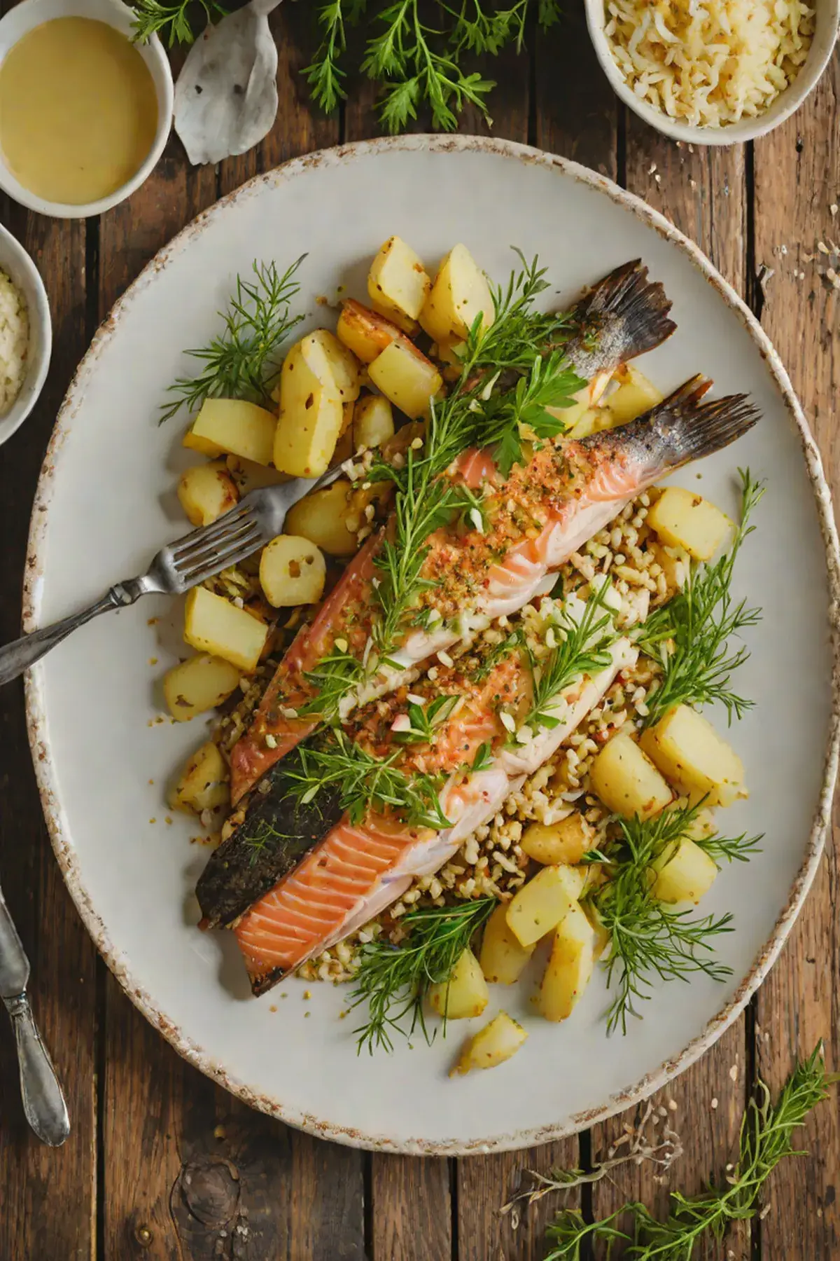 Roasted Trout with Potato and Herb Crust