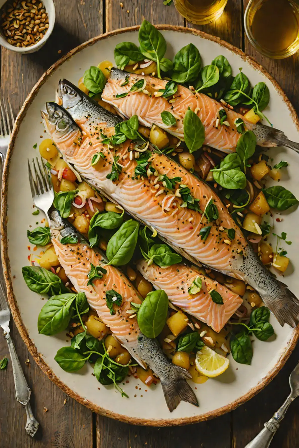 Roasted Trout with Spinach