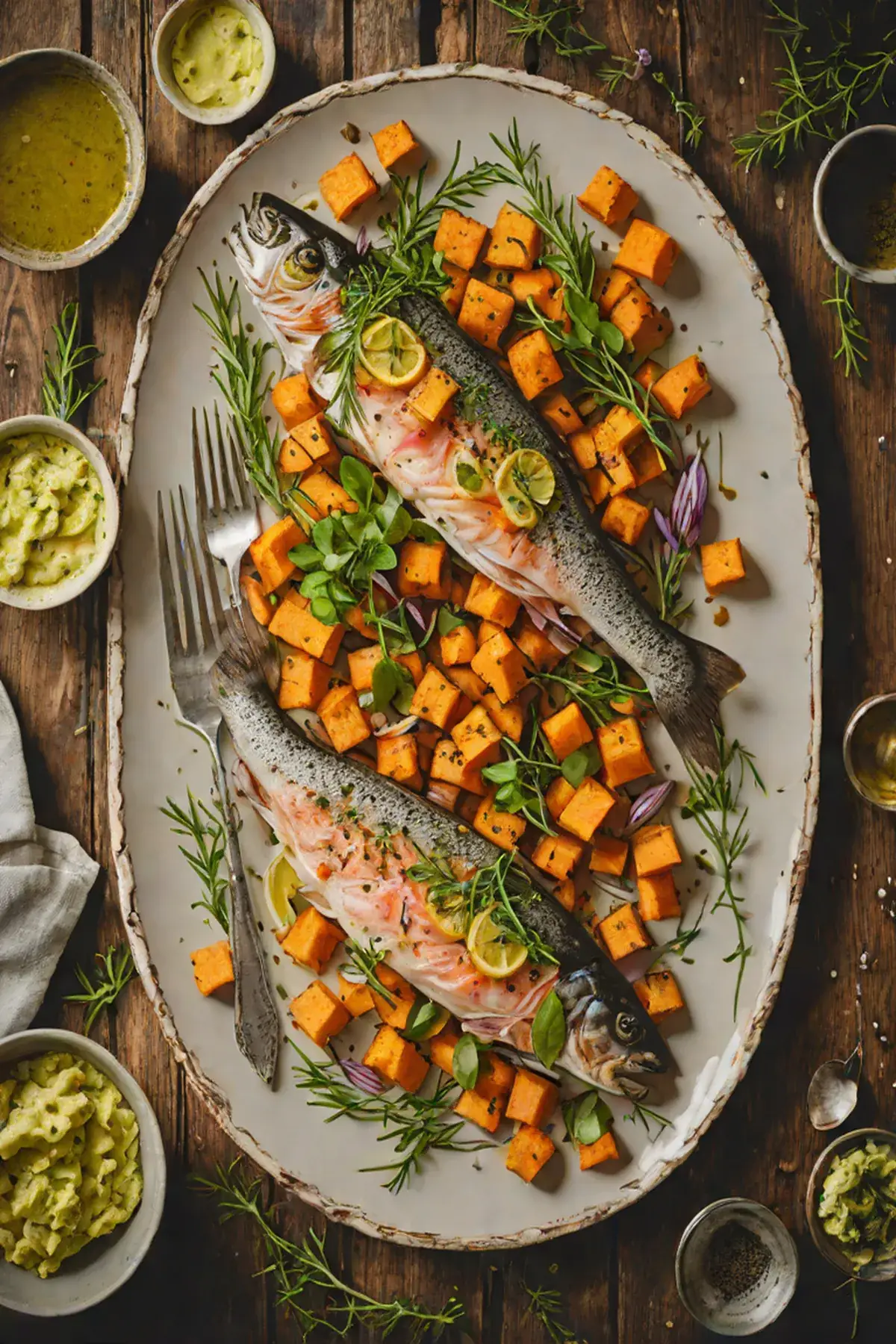 Roasted Trout with Sweet Potato and Herb Butter