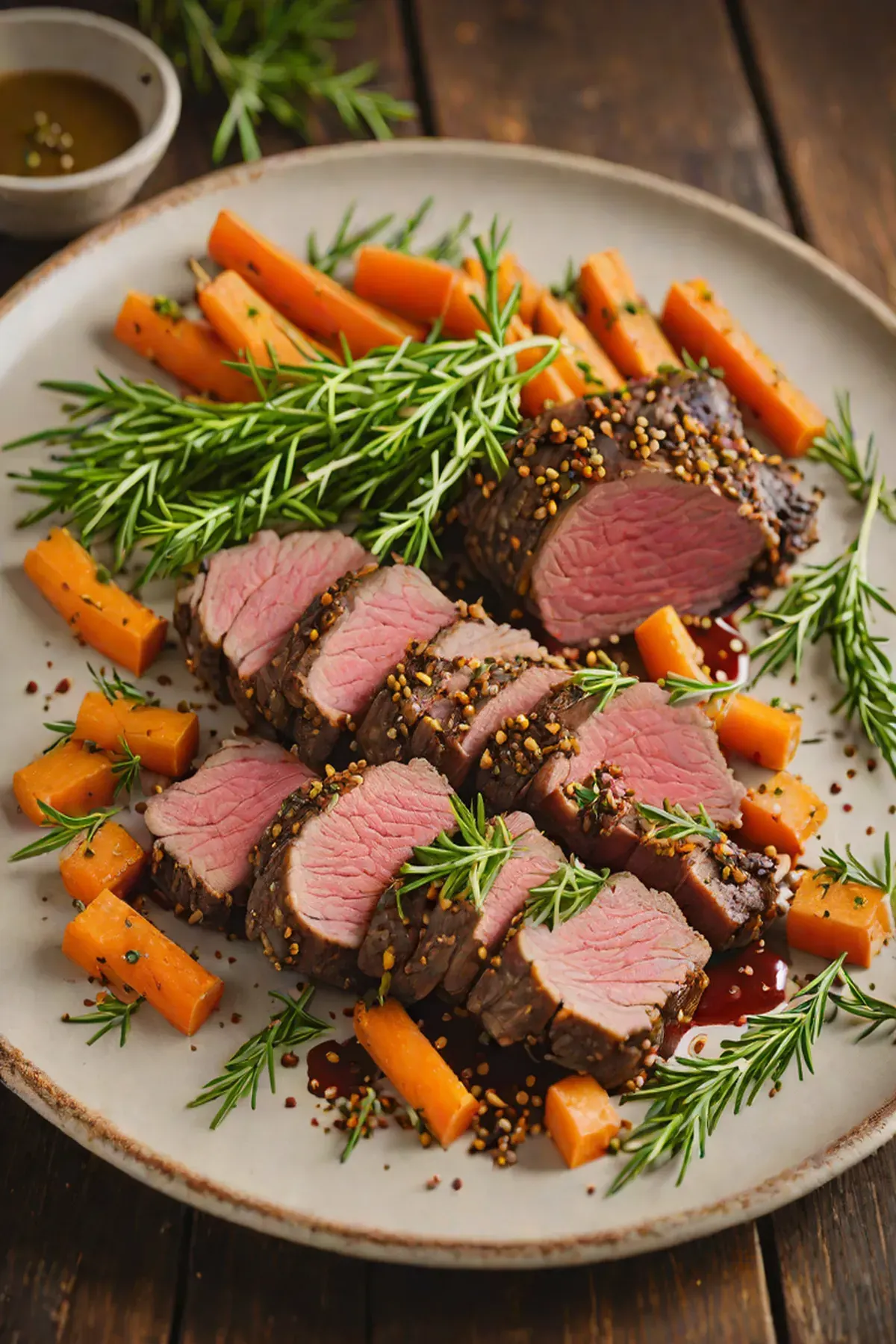 Roasted Venison with Carrot and Herb Crust