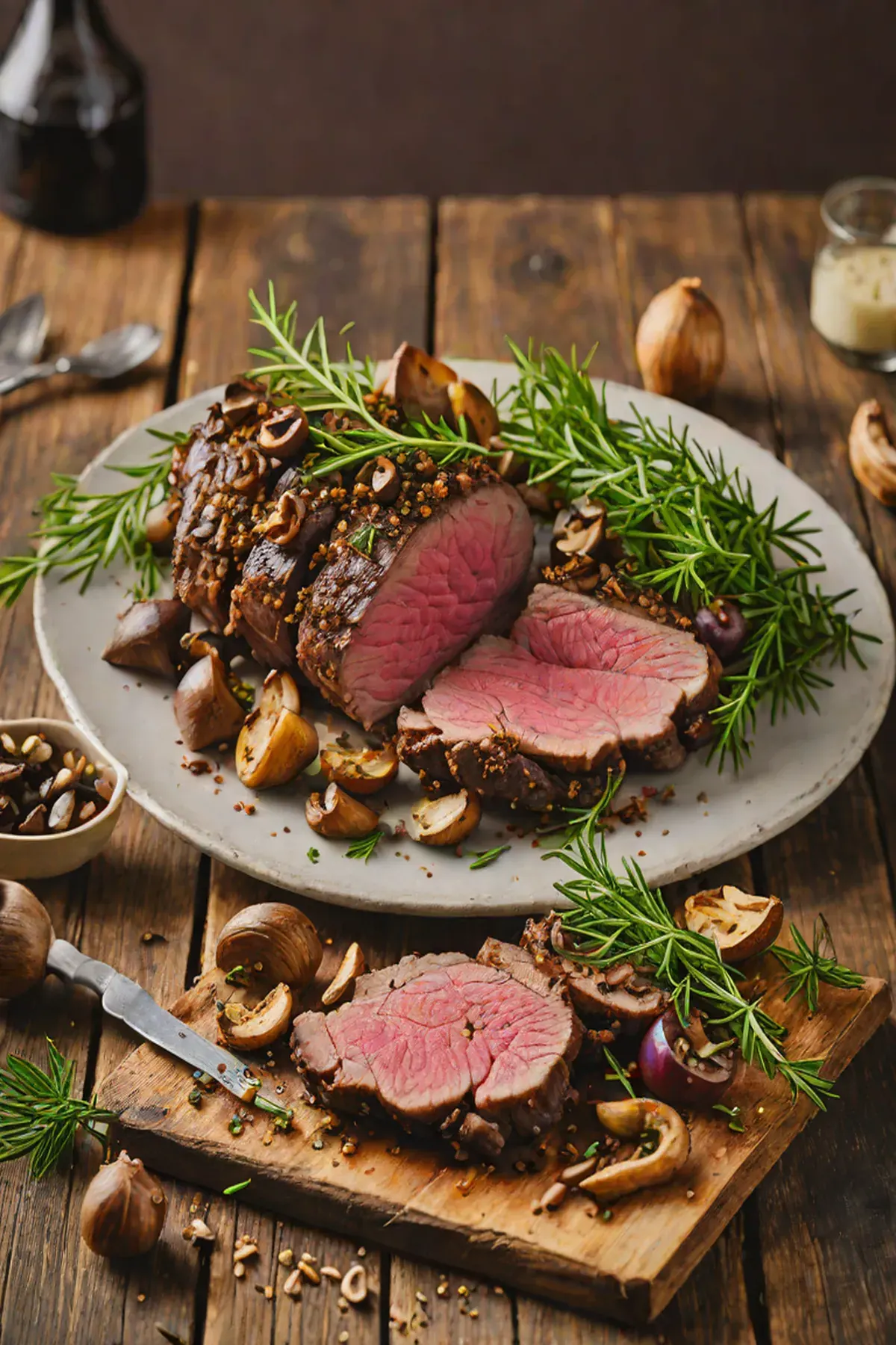 Roasted Venison with Mushroom and Herb Crust
