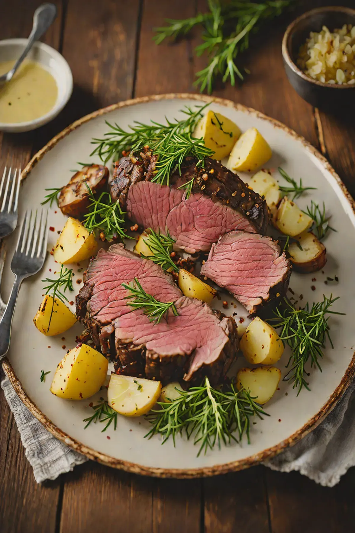Roasted Venison with Potato and Herb Crust