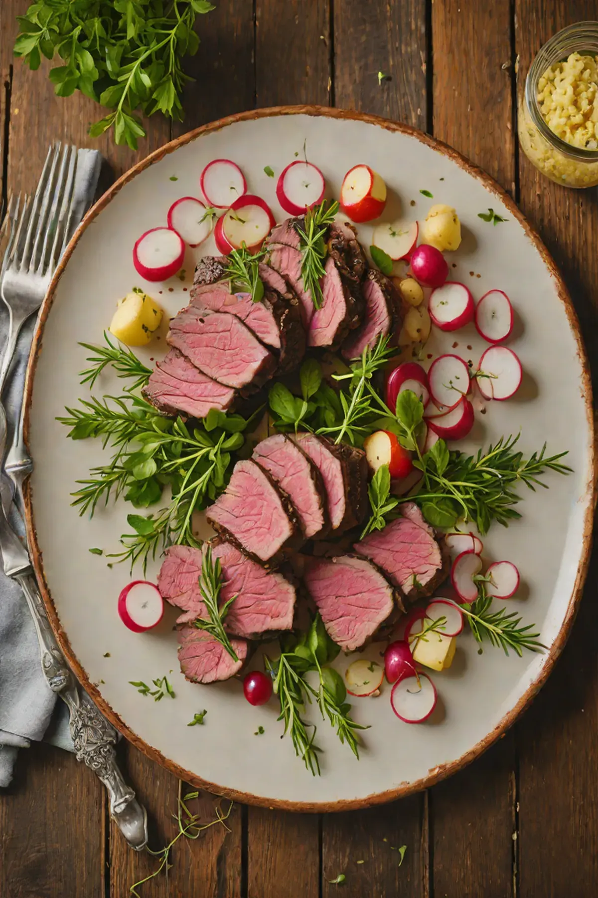Roasted Venison with Radish and Herb Butter