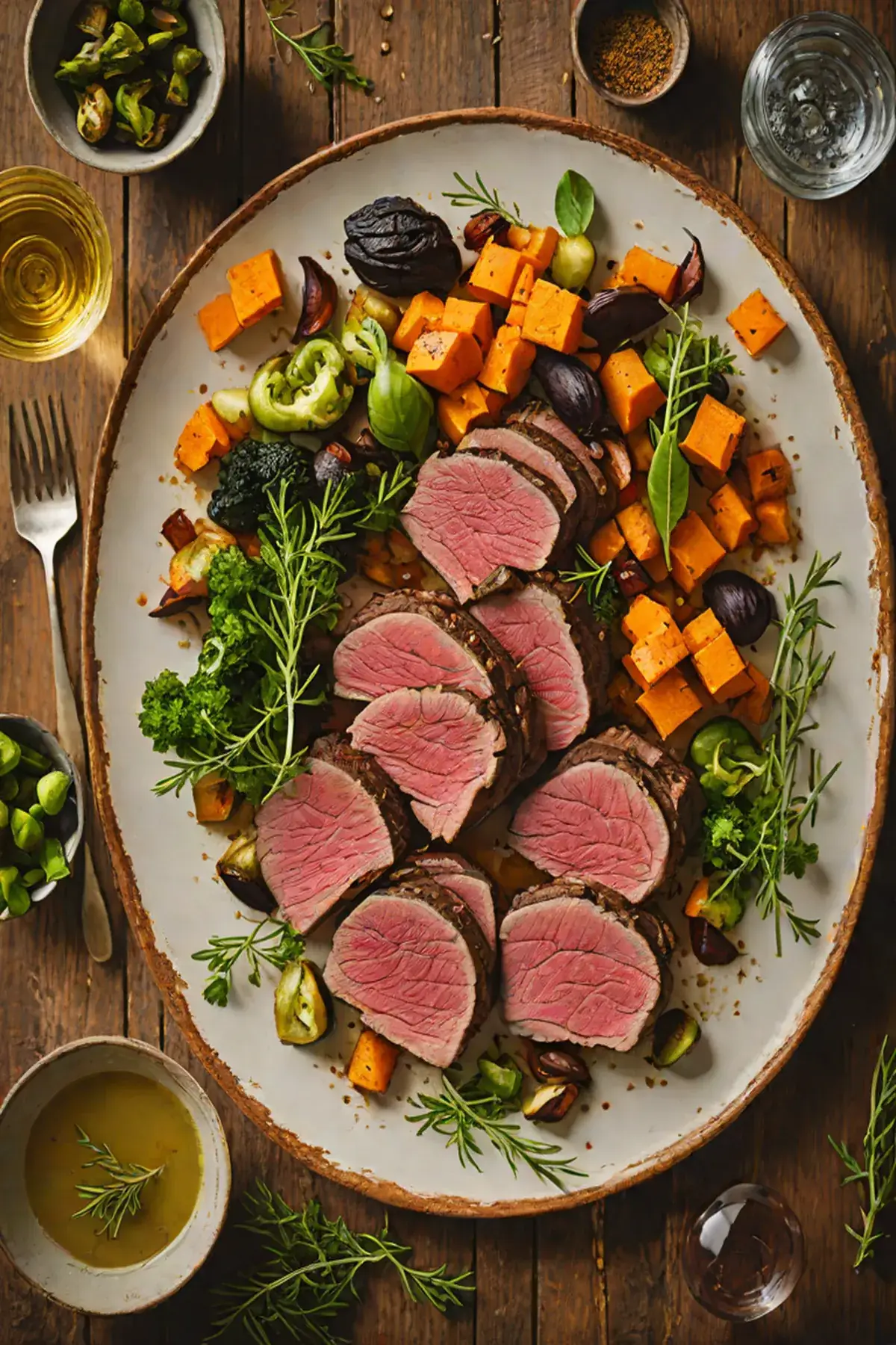Roasted Venison with Sweet Potato and Charred Brassicas