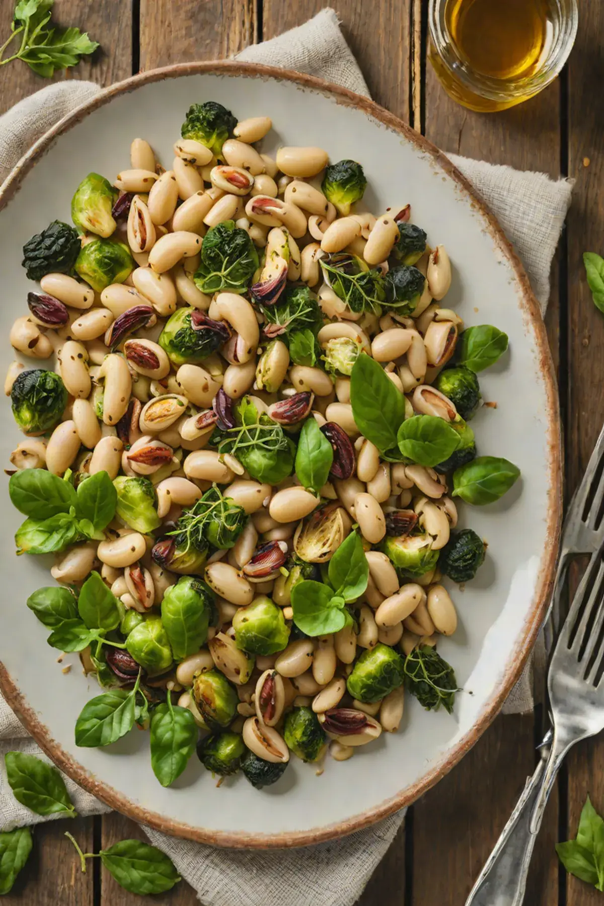 Roasted White Beans with Brussels Sprouts and Crispy Sage