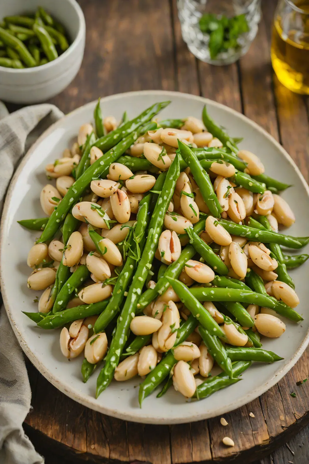 Roasted White Beans with Green Beans and Garlic Herb Oil
