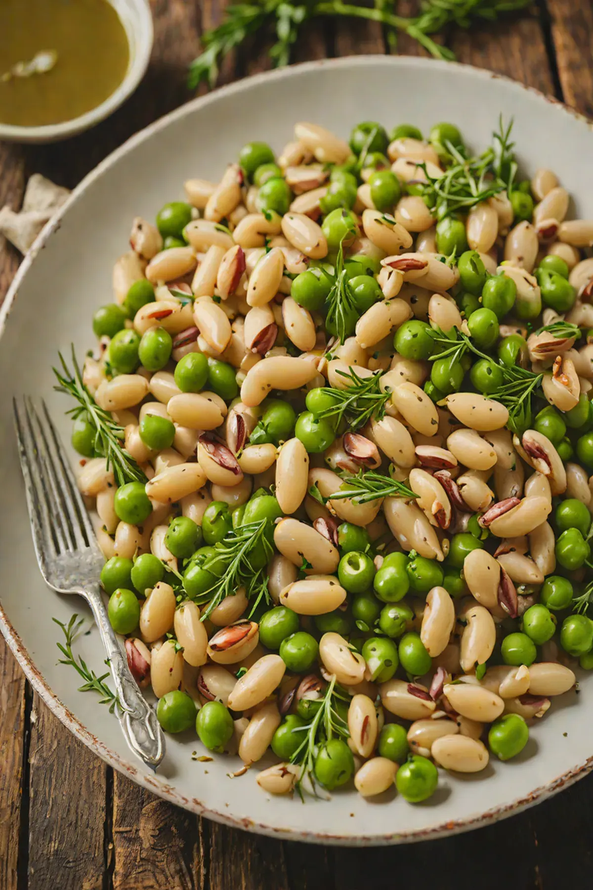 Roasted White Beans with Pea and Garlic Herb Medley