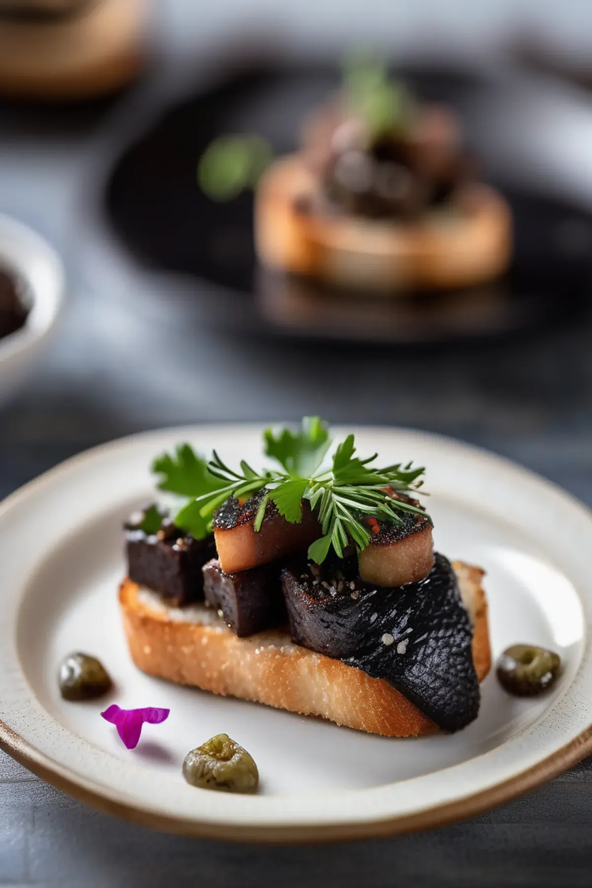 Scallop & black pudding crostini