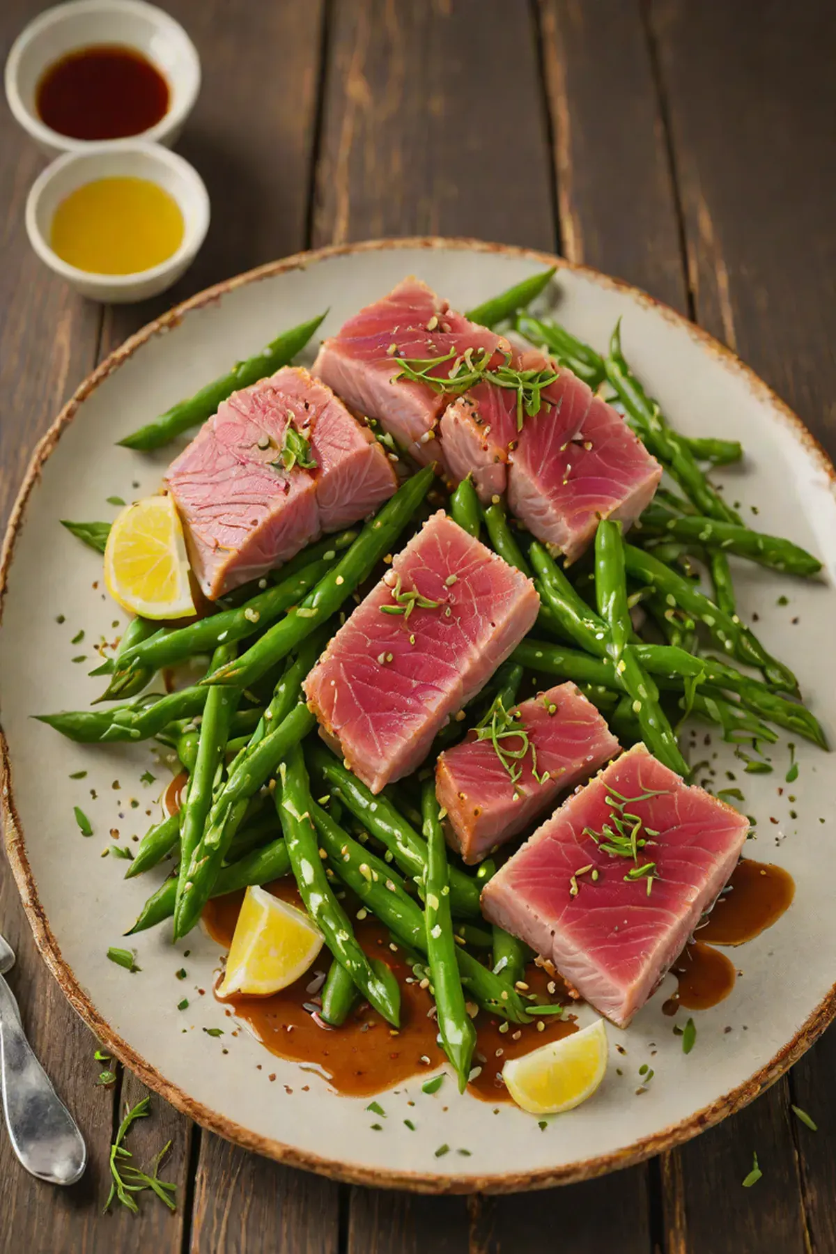 Seared Tuna with Garlic Ginger Green Beans