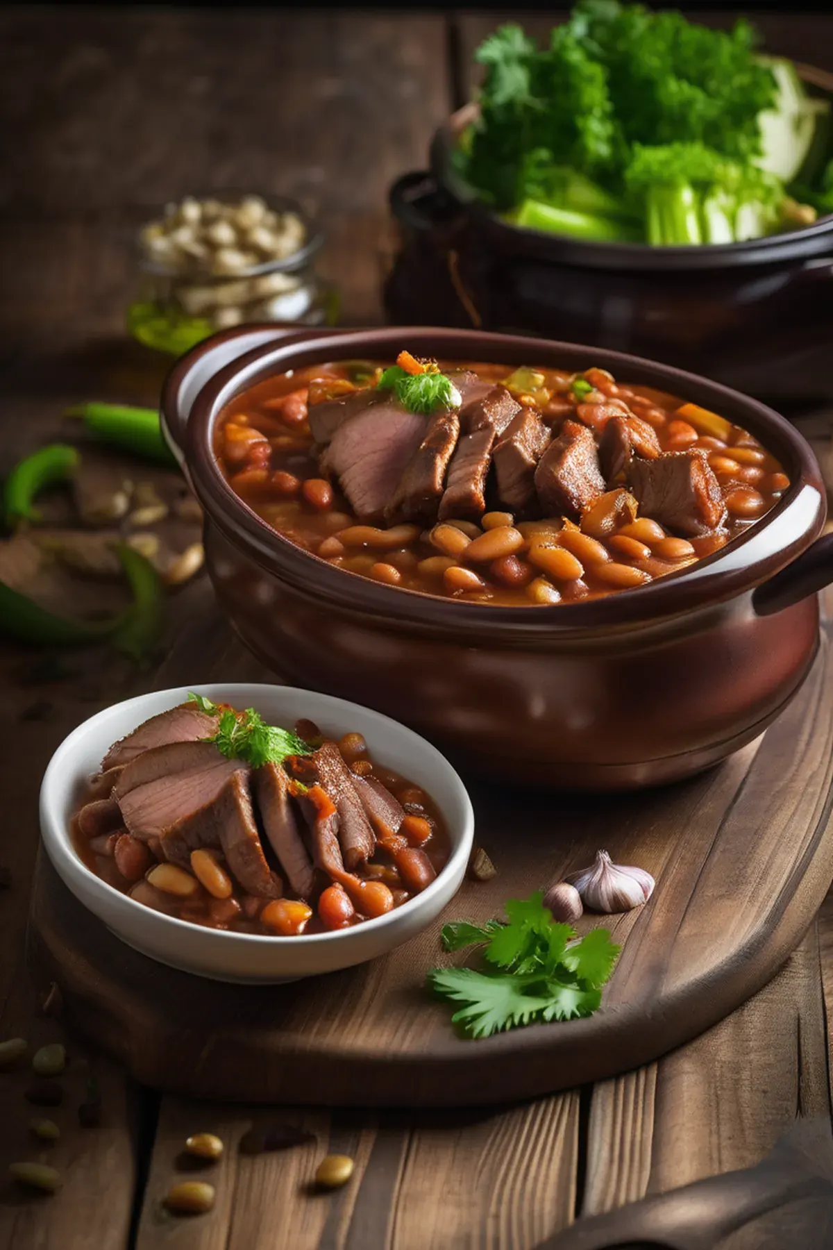 Smoky slow cooker pork with Boston baked beans