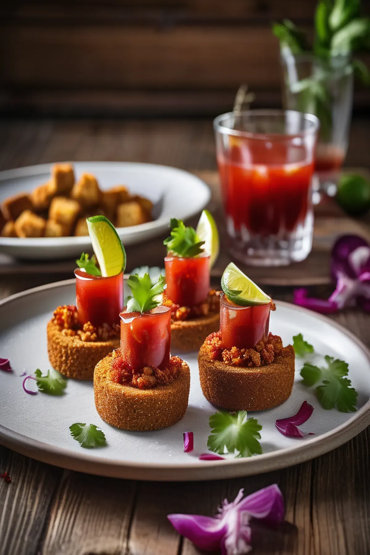 Spicy Bloody Mary eggs with crunchy croutons