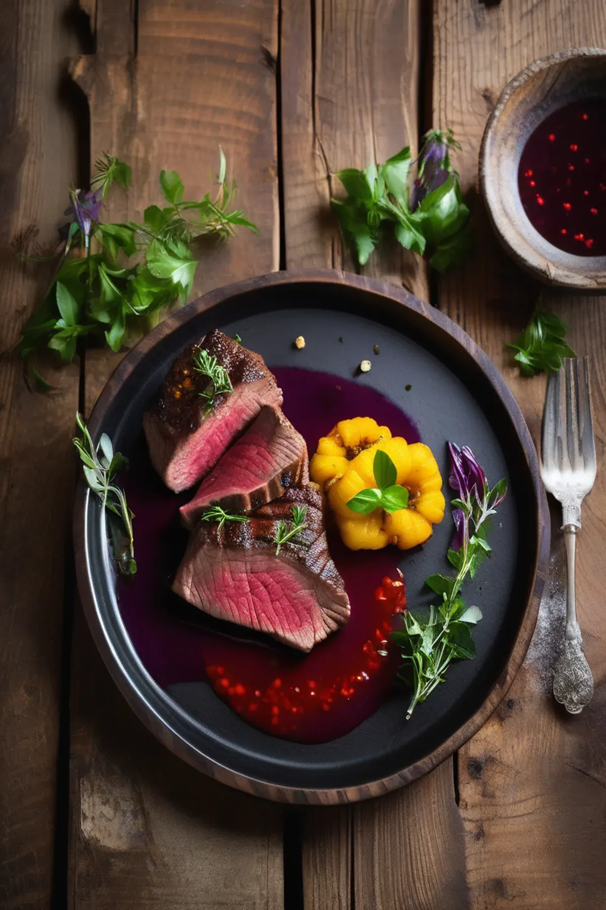 Steak, polenta & rojo sauce