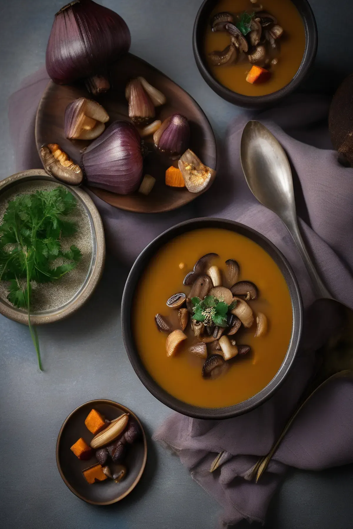 Sticky onion & porcini mushroom soup