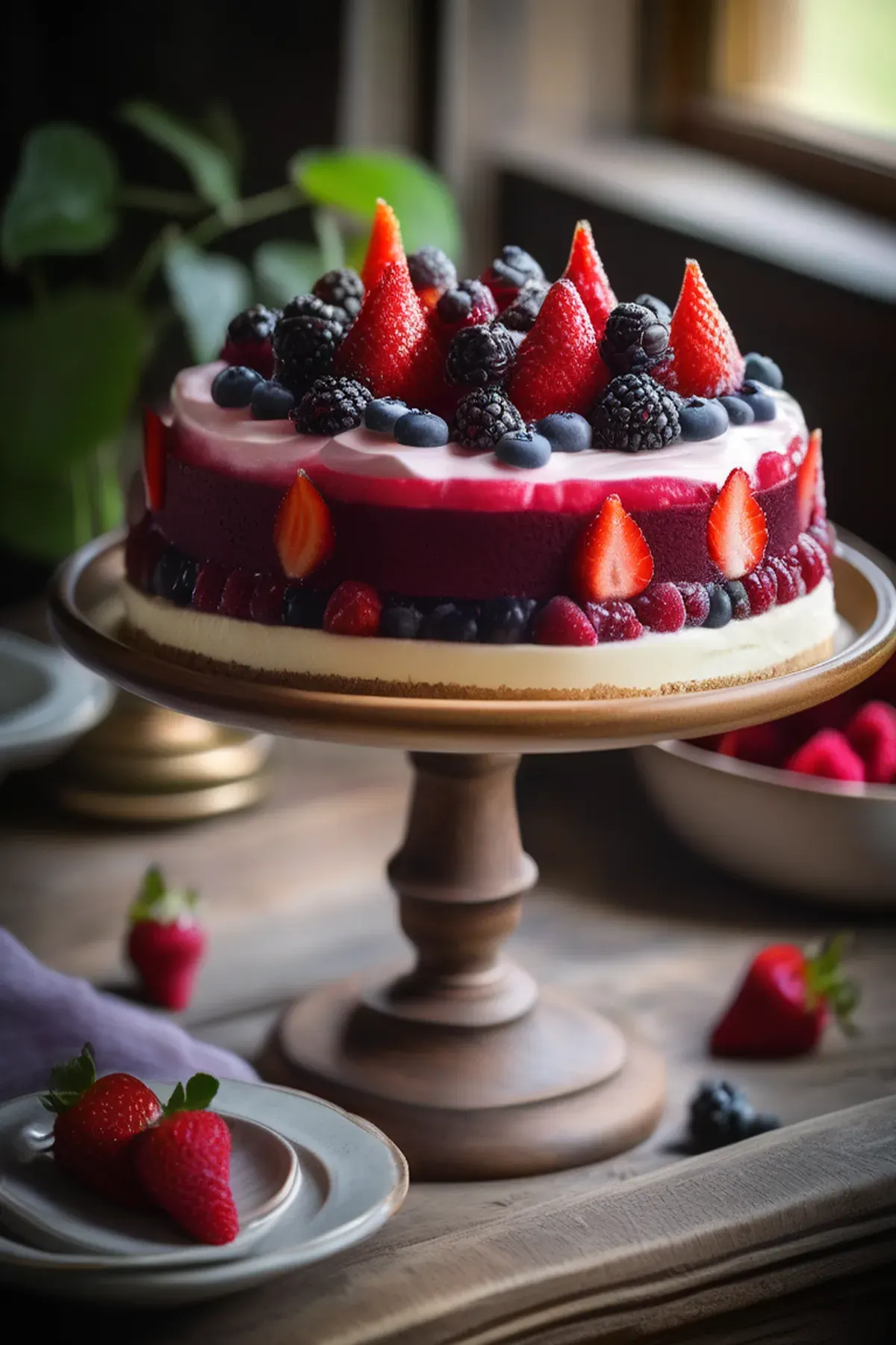 Summer pudding layered loaf with cheesecake mousse