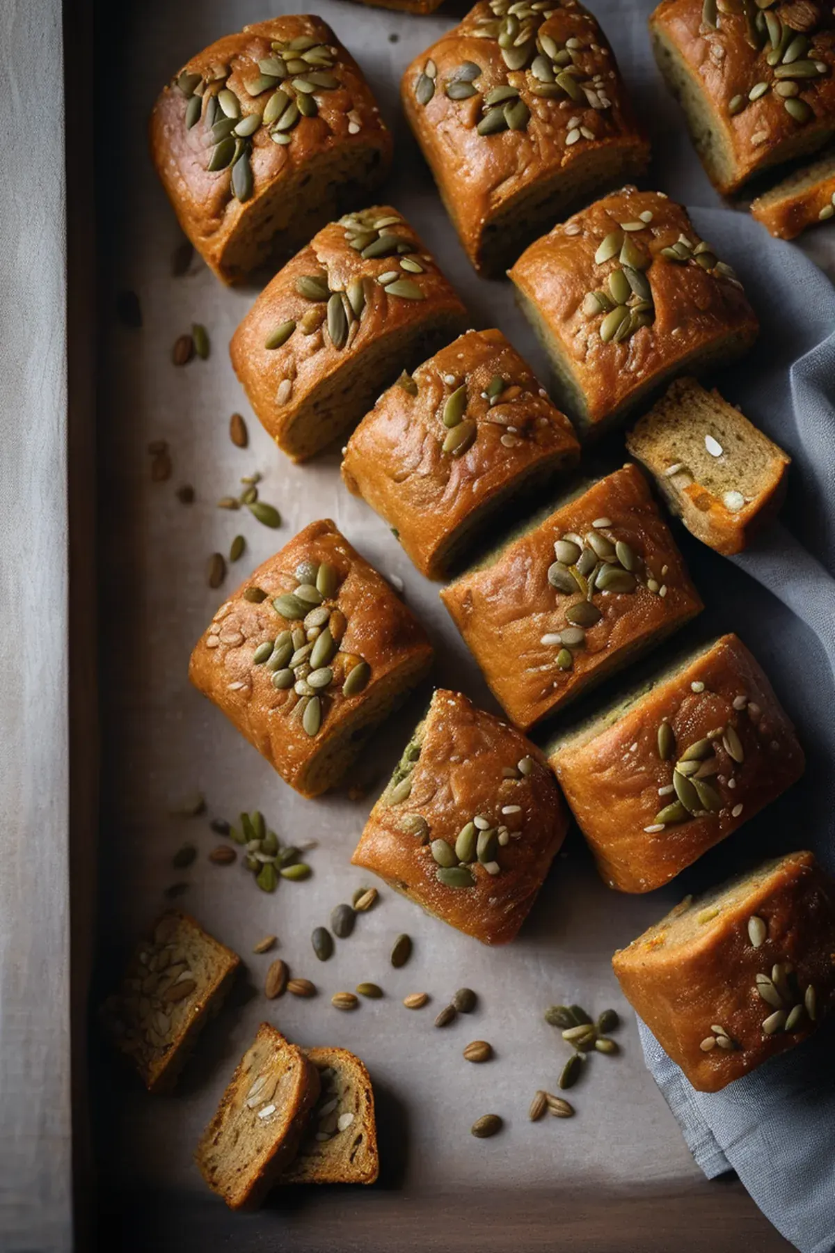 Sweet potato and pumpkin seed rolls
