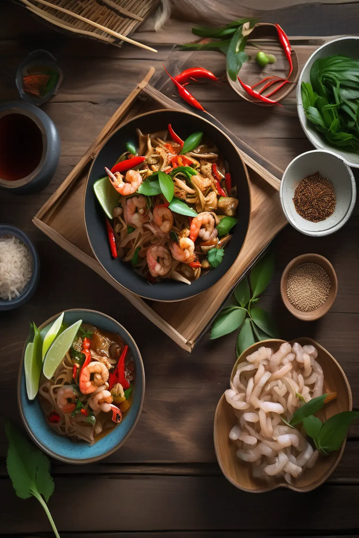 Thai-style drunken noodles with prawns