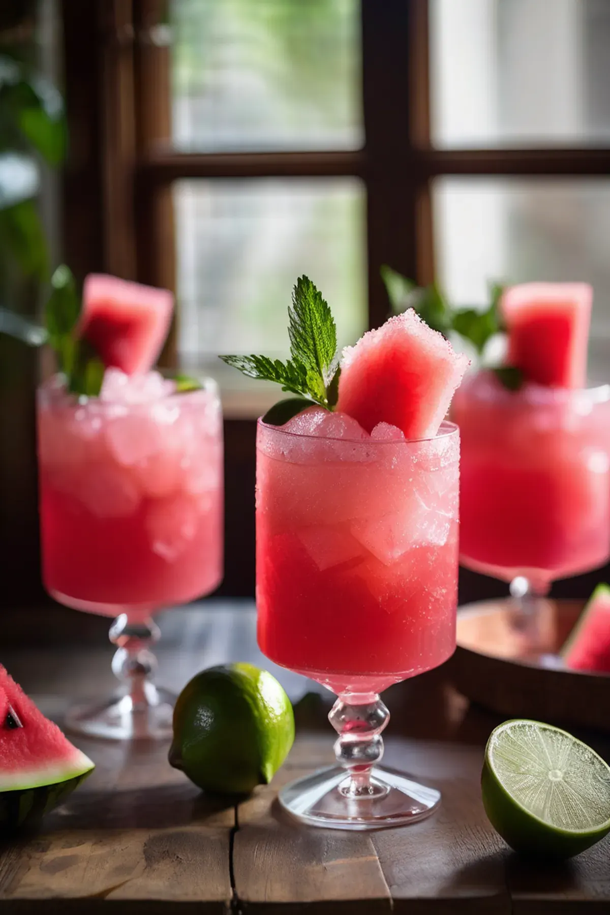 Watermelon, rose & Campari granita cocktails